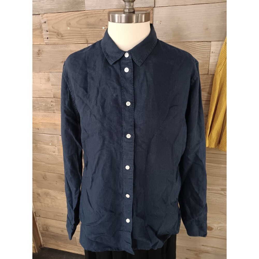 Baird McNutt for J.CREW Wren Slim Fit Button Up 100% Irish Linen Sz. 12 EUC Navy